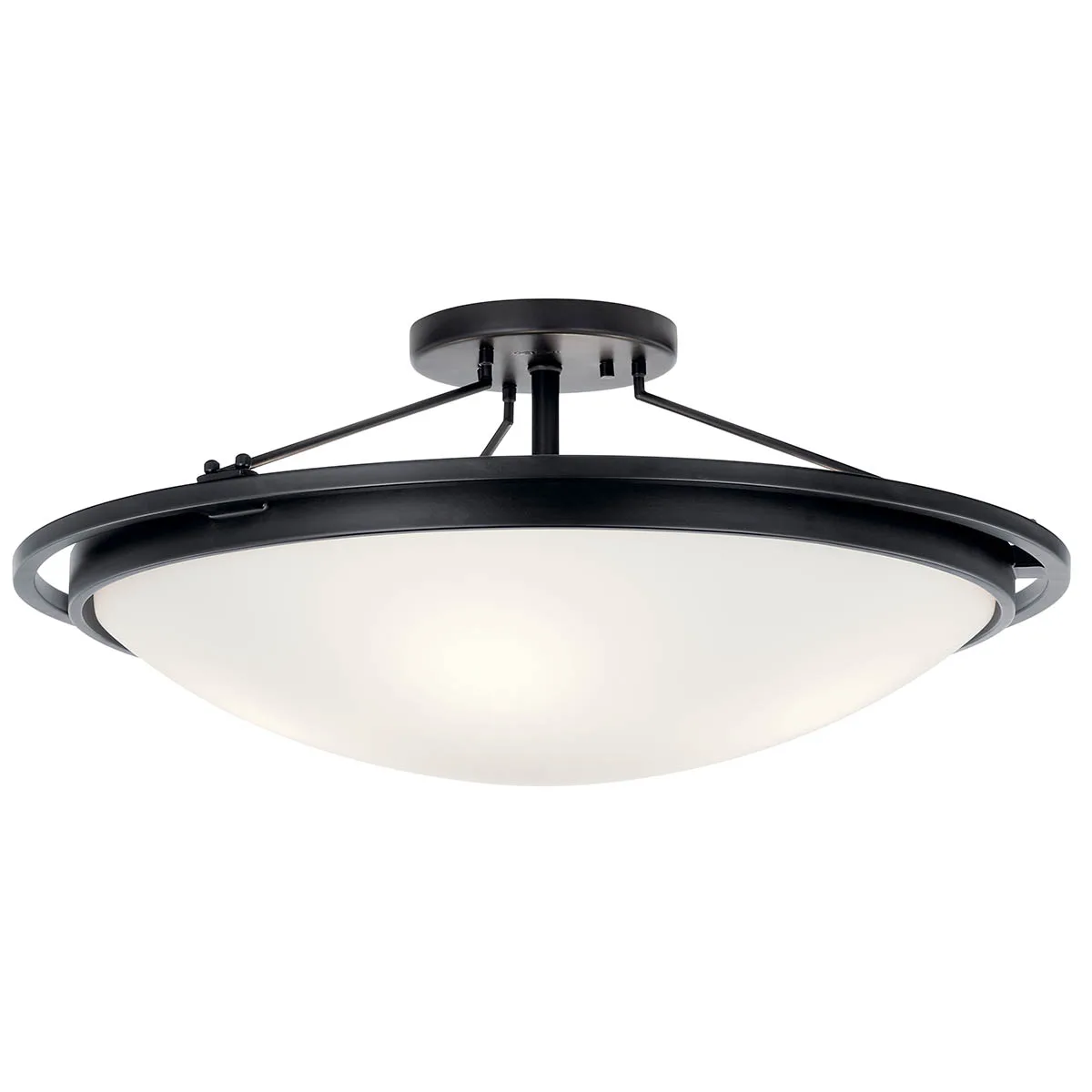 Black Semi-Flush Mount Ceiling Light with Clear Satin Etched Glass
