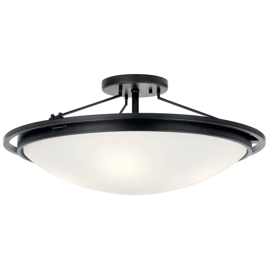 Black Semi-Flush Mount Ceiling Light with Clear Satin Etched Glass - Image 1
