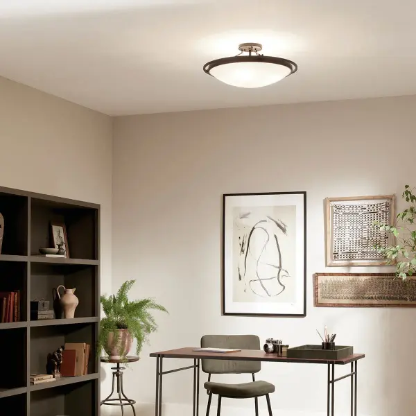 Black Semi-Flush Mount Ceiling Light with Clear Satin Etched Glass - Image 3