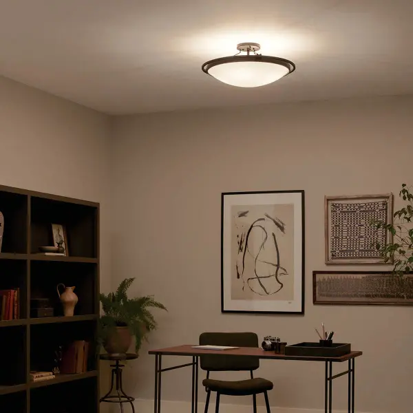 Black Semi-Flush Mount Ceiling Light with Clear Satin Etched Glass - Image 4