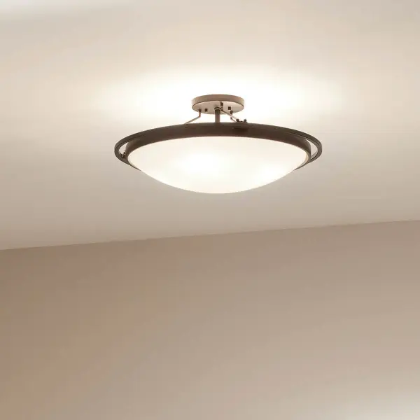 Black Semi-Flush Mount Ceiling Light with Clear Satin Etched Glass - Image 5