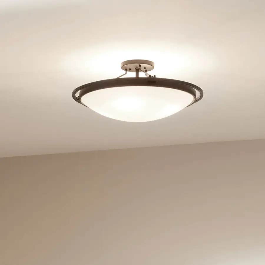 Black Semi-Flush Mount Ceiling Light with Clear Satin Etched Glass - Image 5
