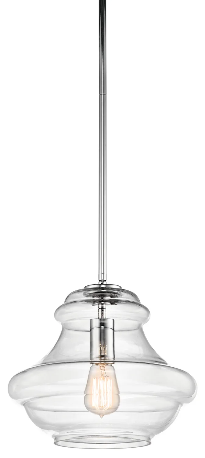 Everly One Light Schoolhouse Pendant in Chrome