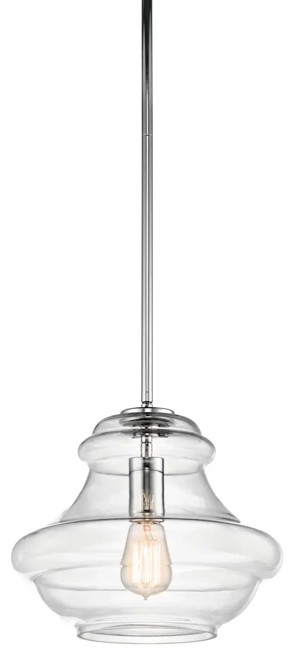 Everly One Light Schoolhouse Pendant in Chrome