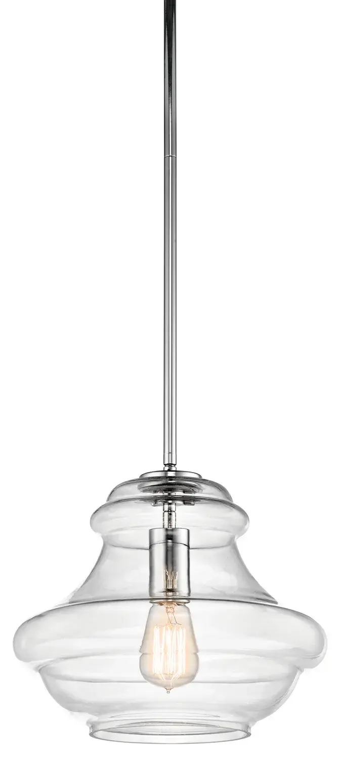 Everly One Light Schoolhouse Pendant in Chrome