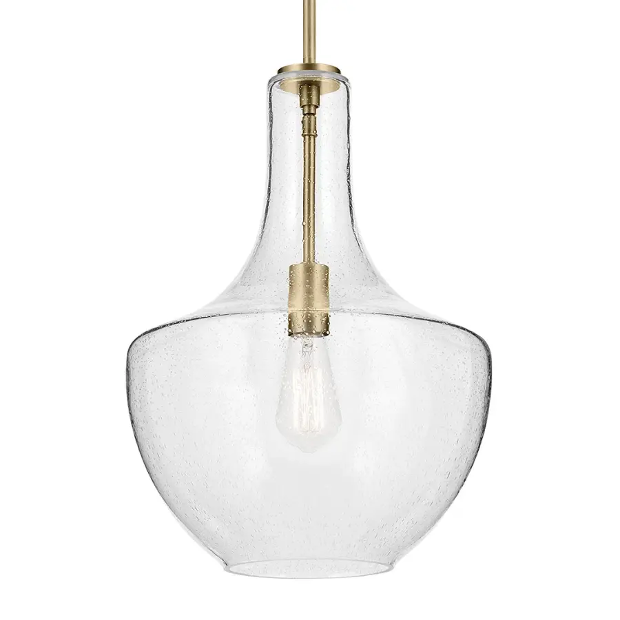Everly Natural Brass Pendant with Clear Seeded Glass - Image 1