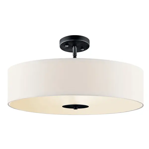 Black Fabric Drum Semi-Flush Mount Ceiling Light - Image 1