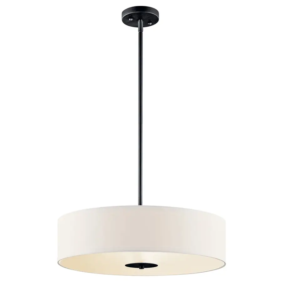 Black Fabric Drum Semi-Flush Mount Ceiling Light - Image 2