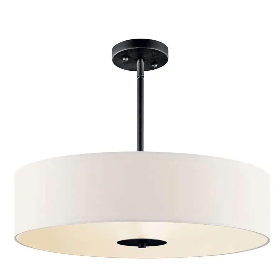 Black Fabric Drum Semi-Flush Mount Ceiling Light - Image 5