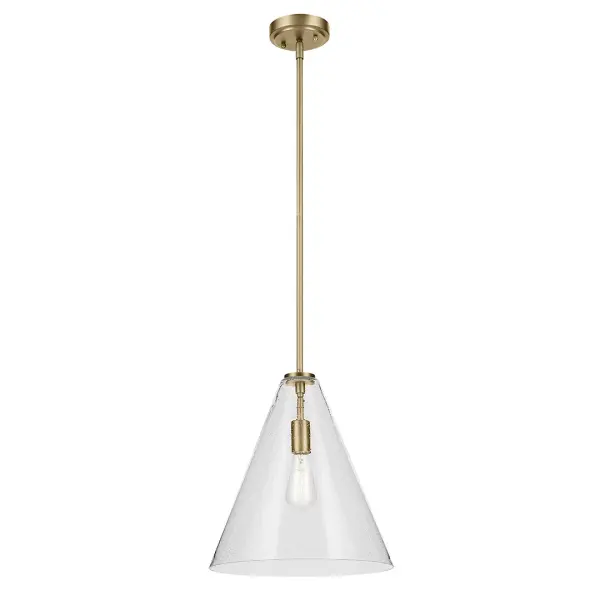 The Everly Pendant combines classic seeded glass with contemporary natural brass for a versatile look that works in both traditional and modern spaces. Its 14.25-inch diameter makes it perfect for kitchen islands and dining areas. - alternate view