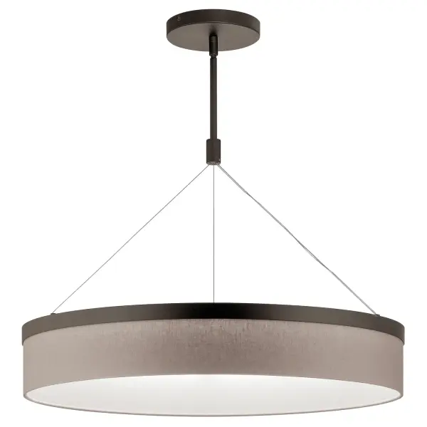 The Mercel chandelier brings refined simplicity to modern spaces with its floating linen shade and integrated LED technology. The grey linen drum softens the light while thin suspension wires create an airy, minimalist aesthetic.