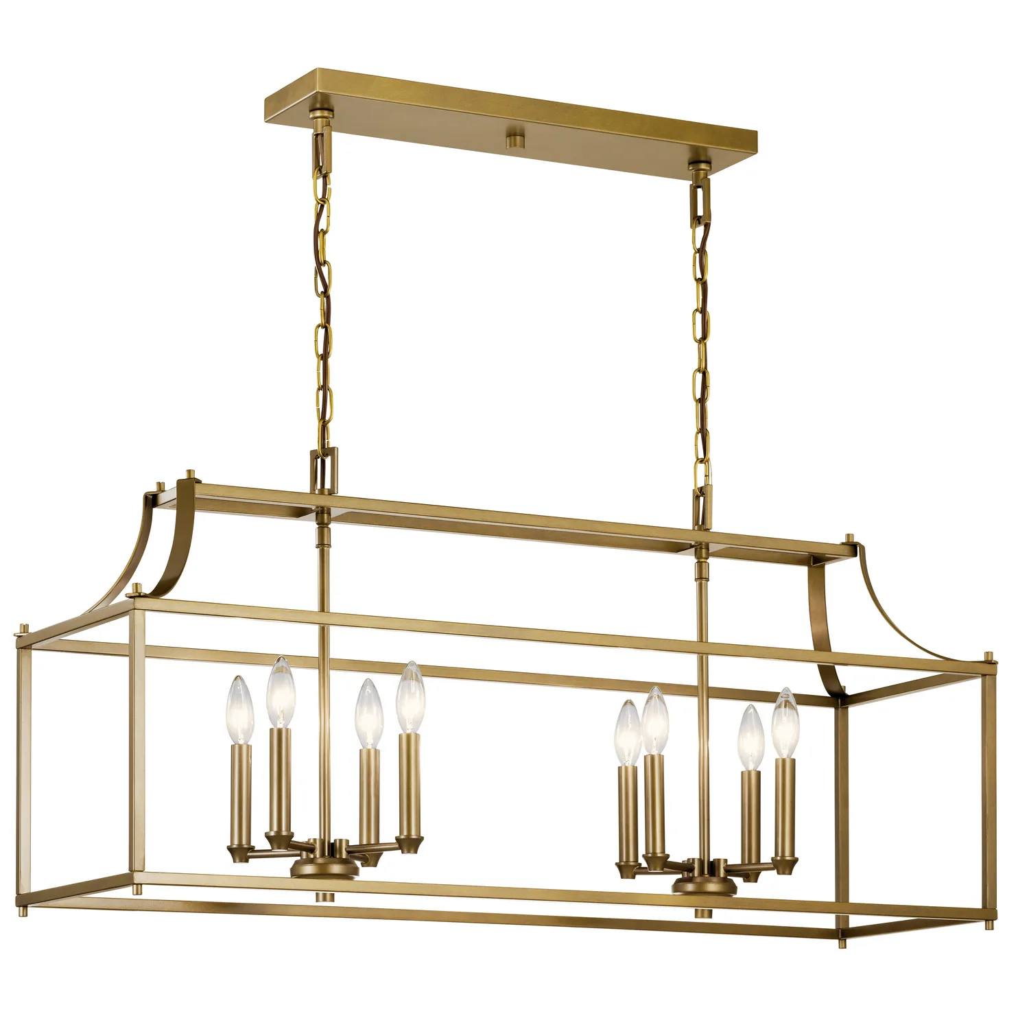 Morrigan Eight Light Linear Chandelier in Natural Brass