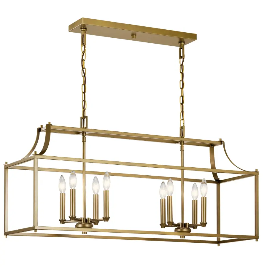 Morrigan Eight Light Linear Chandelier in Natural Brass