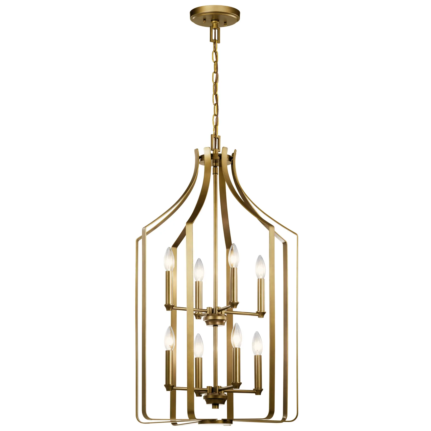 Morrigan Eight Light Foyer Chandelier in Natural Brass