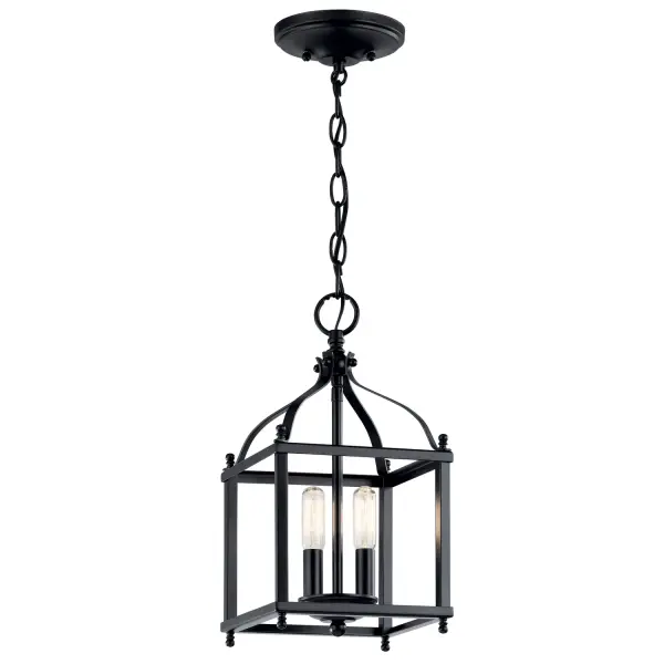The Larkin pendant delivers traditional lantern styling in a compact footprint. Its black steel frame and dual-light configuration make it ideal for smaller spaces needing focused illumination with classic appeal.