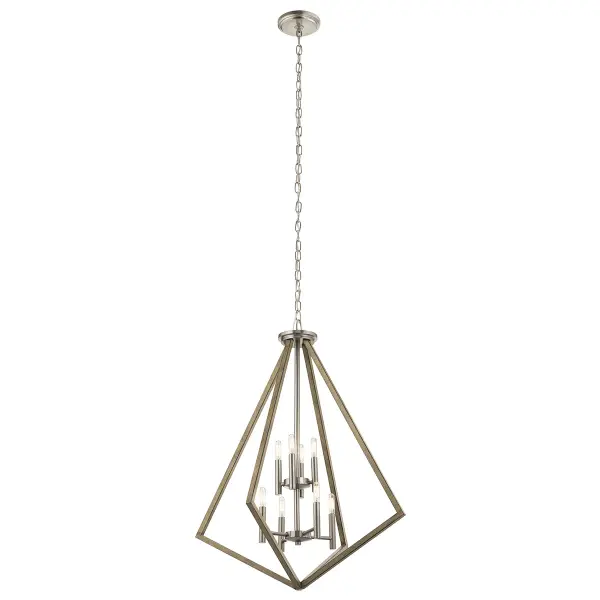 The Deryn chandelier combines distressed wood with clear seeded glass shades for authentic farmhouse appeal. Its 8-light multi-tier design provides ample illumination while the 29.75-inch width makes it perfect for larger dining spaces. - alternate view