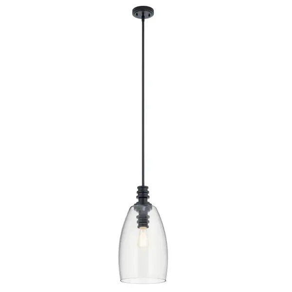 The Lakum pendant brings vintage charm through its spindle-turned socket design reminiscent of antique furniture. The clear glass shade and black steel construction create a timeless look that bridges traditional and modern spaces.