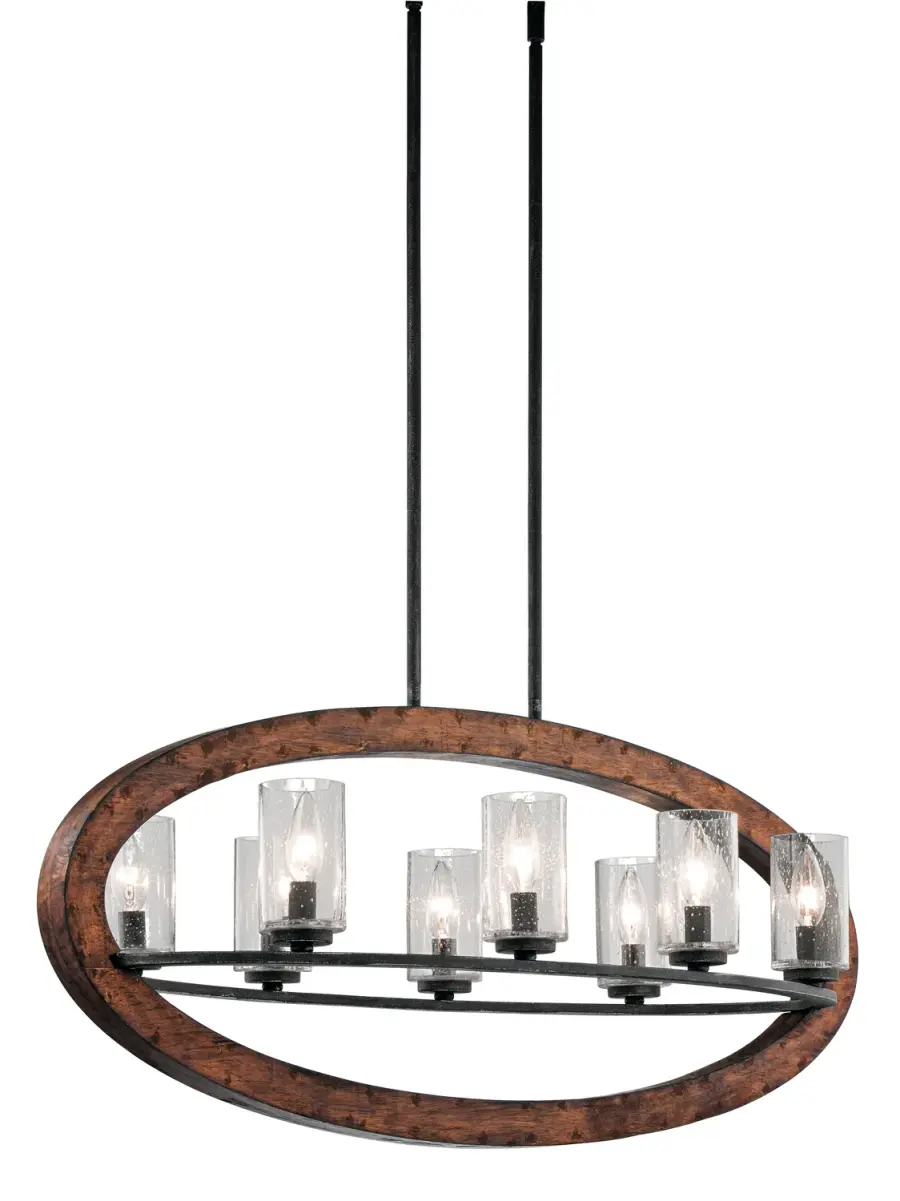 Grand Bank 8-Light Linear Chandelier in Auburn Stained