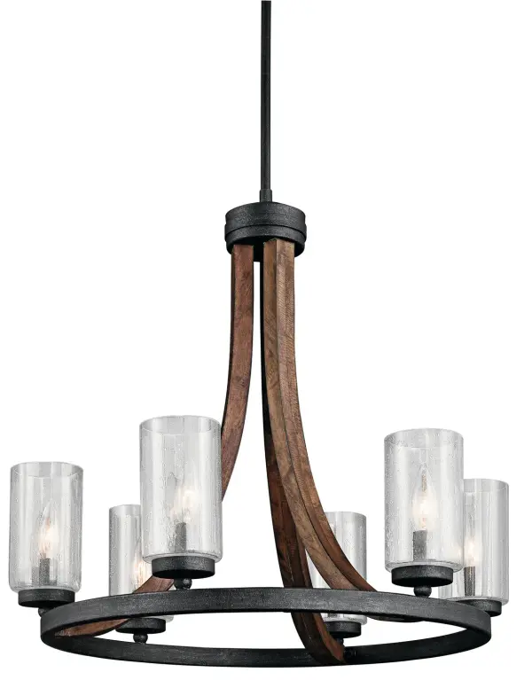 Grand Bank Six Light Chandelier in Auburn Stained