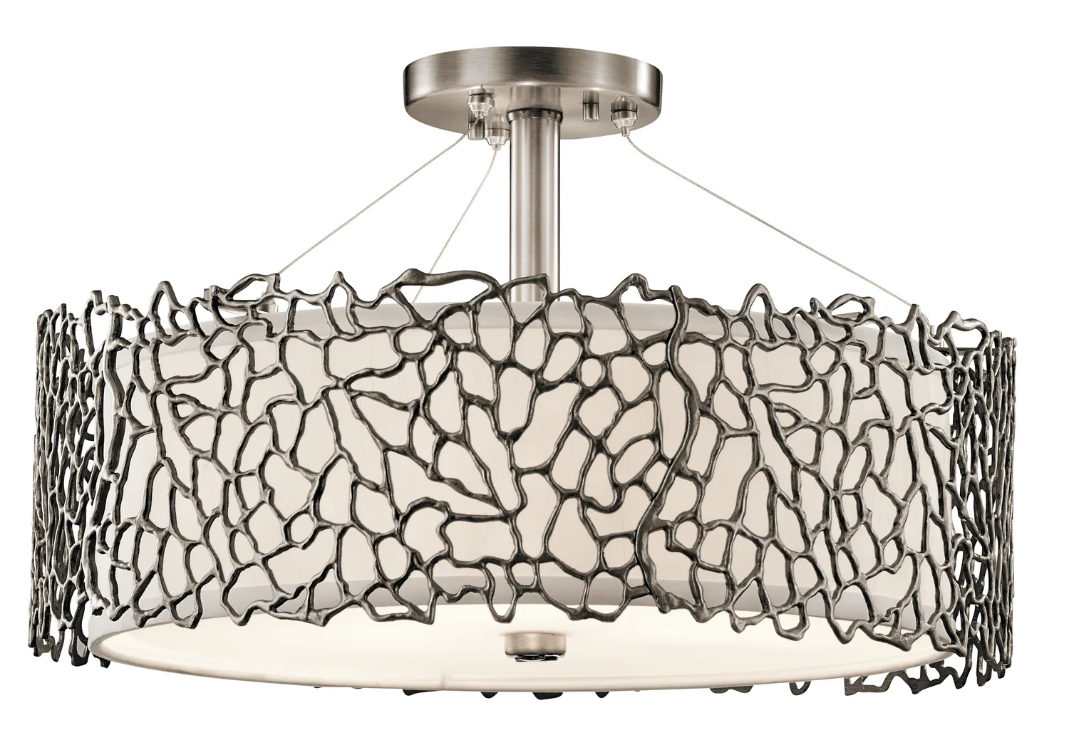 Silver Coral Three Light Pendant in Classic Pewter