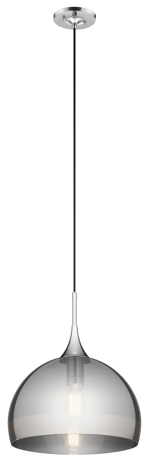 The Tabot pendant combines a classic chrome finish with modern smoked glass for a transitional look that works in both traditional and contemporary spaces. Its 15-inch width makes it ideal for smaller areas.