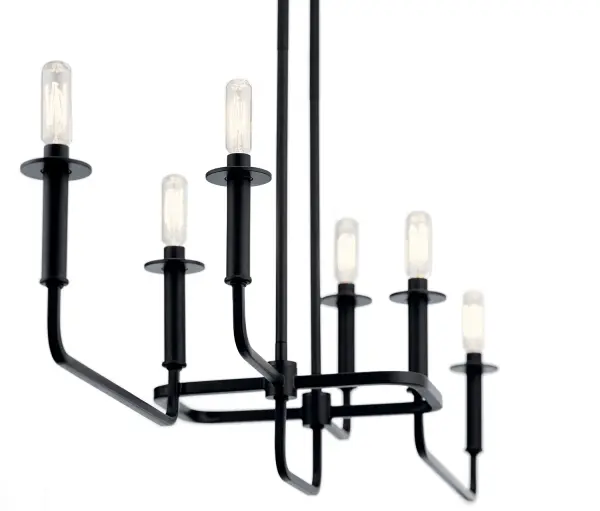 The Alden Linear Chandelier brings contemporary elegance with its 6-light configuration spanning 38.5 inches. The black finish offers versatile styling that complements both modern and transitional interiors. - alternate view