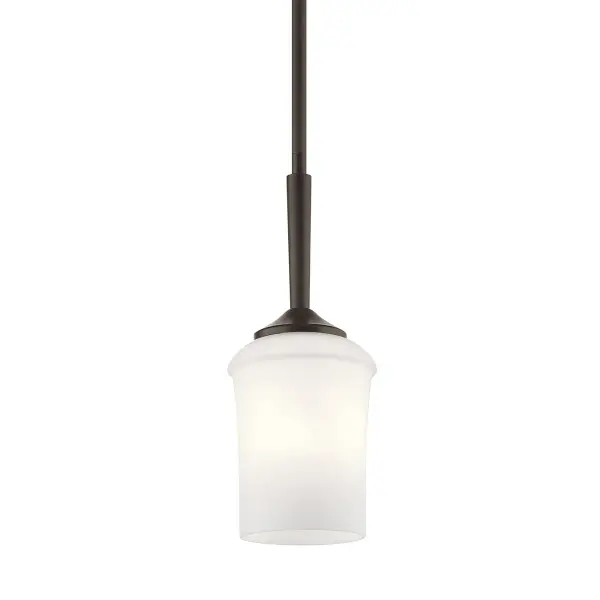 The Aubrey Mini Pendant combines classic styling with practical scale. Its 4.75" diameter and satin etched opal glass shade deliver soft, diffused light perfect for intimate spaces and task areas.