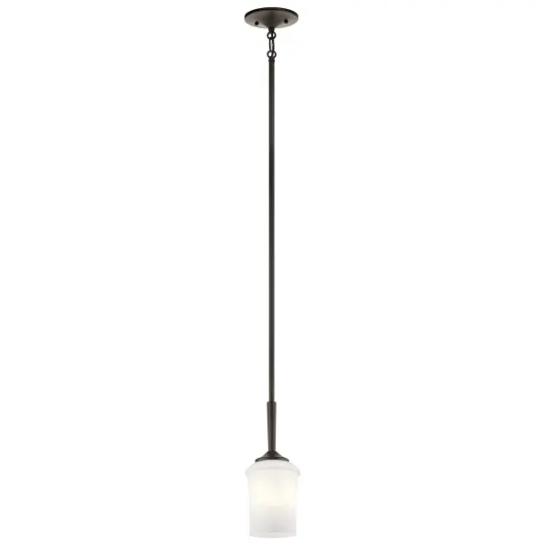 The Aubrey Mini Pendant combines classic styling with practical scale. Its 4.75" diameter and satin etched opal glass shade deliver soft, diffused light perfect for intimate spaces and task areas. - alternate view