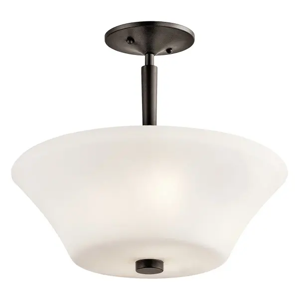 The Aubrey semi-flush mount combines traditional styling with practical functionality. Its 15-inch diameter and satin etched opal glass provide gentle, diffused lighting ideal for lower ceilings and intimate spaces.
