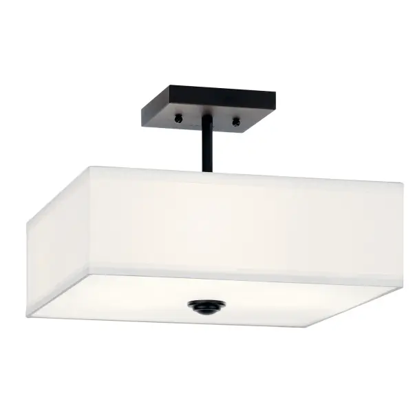 The Shailene semi-flush combines geometric simplicity with practical illumination. Its 14-inch square profile and satin etched diffuser deliver even, glare-free light ideal for bedrooms and hallways with standard ceiling heights.