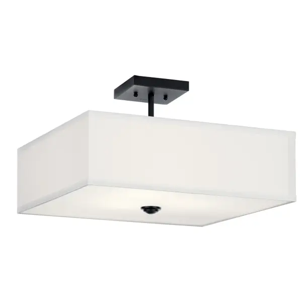 The Shailene semi-flush combines classic square geometry with modern black finish for a versatile look that works across traditional and contemporary spaces. Its satin etched diffuser provides soft, even illumination.