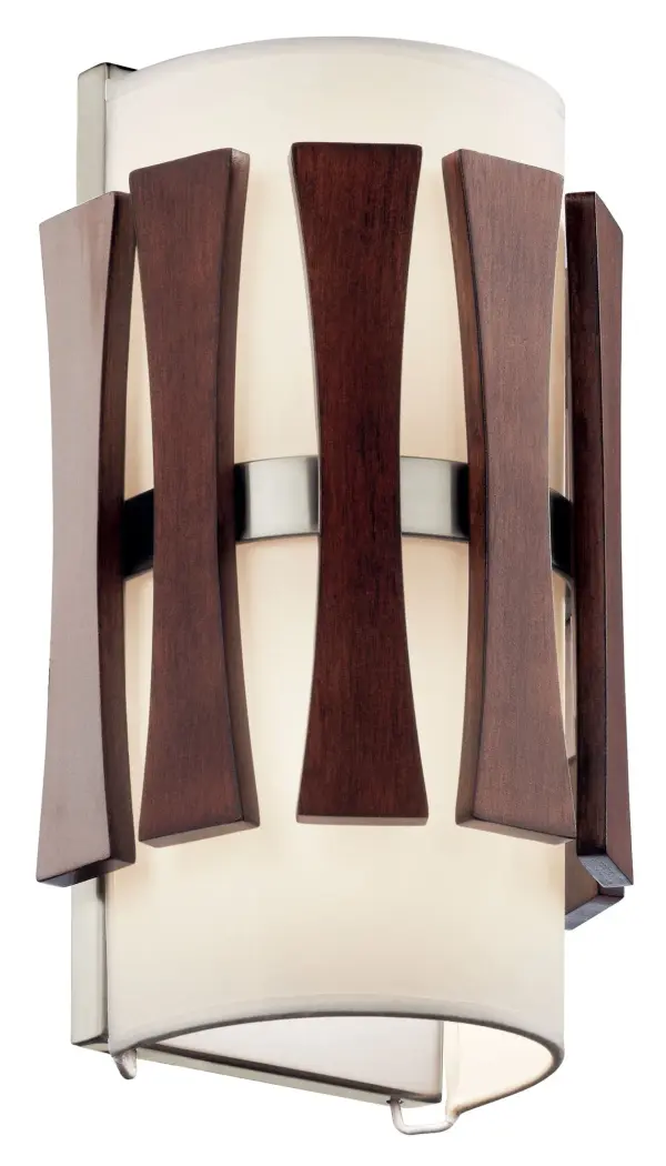 The Cirus Wall Sconce combines natural auburn-stained wood with a soft fabric drum shade for a warm, inviting glow. Its compact 7.5" width makes it perfect for smaller spaces while the 2-light design provides ample illumination.
