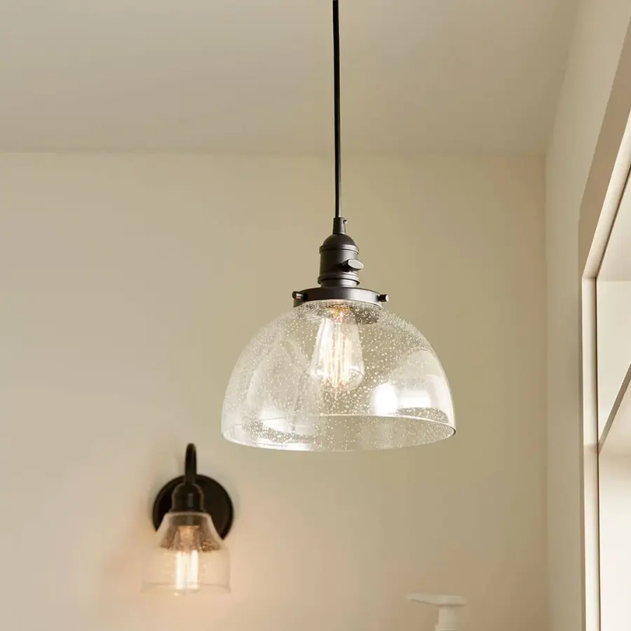 Avery Black Mini Pendant with Clear Seeded Glass - Image 3