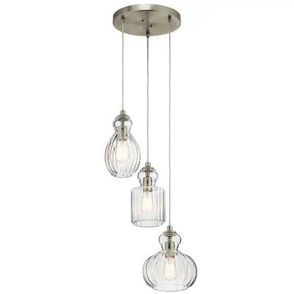 Riviera Three Light Pendant in Brushed Nickel