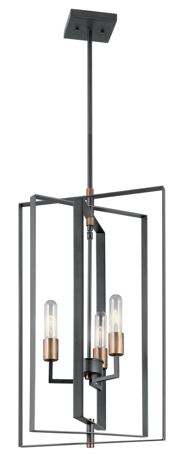 Taubert 3-Light Foyer Pendant in Black with Natural Brass