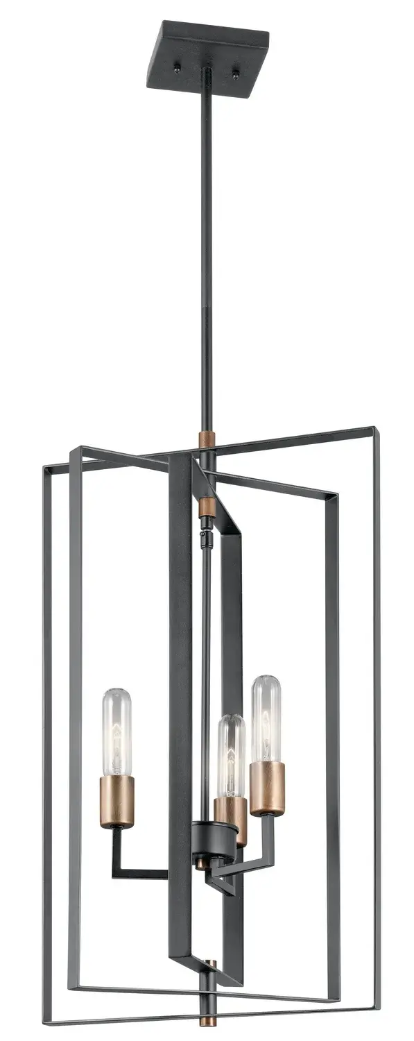 Taubert 3-Light Foyer Pendant in Black with Natural Brass