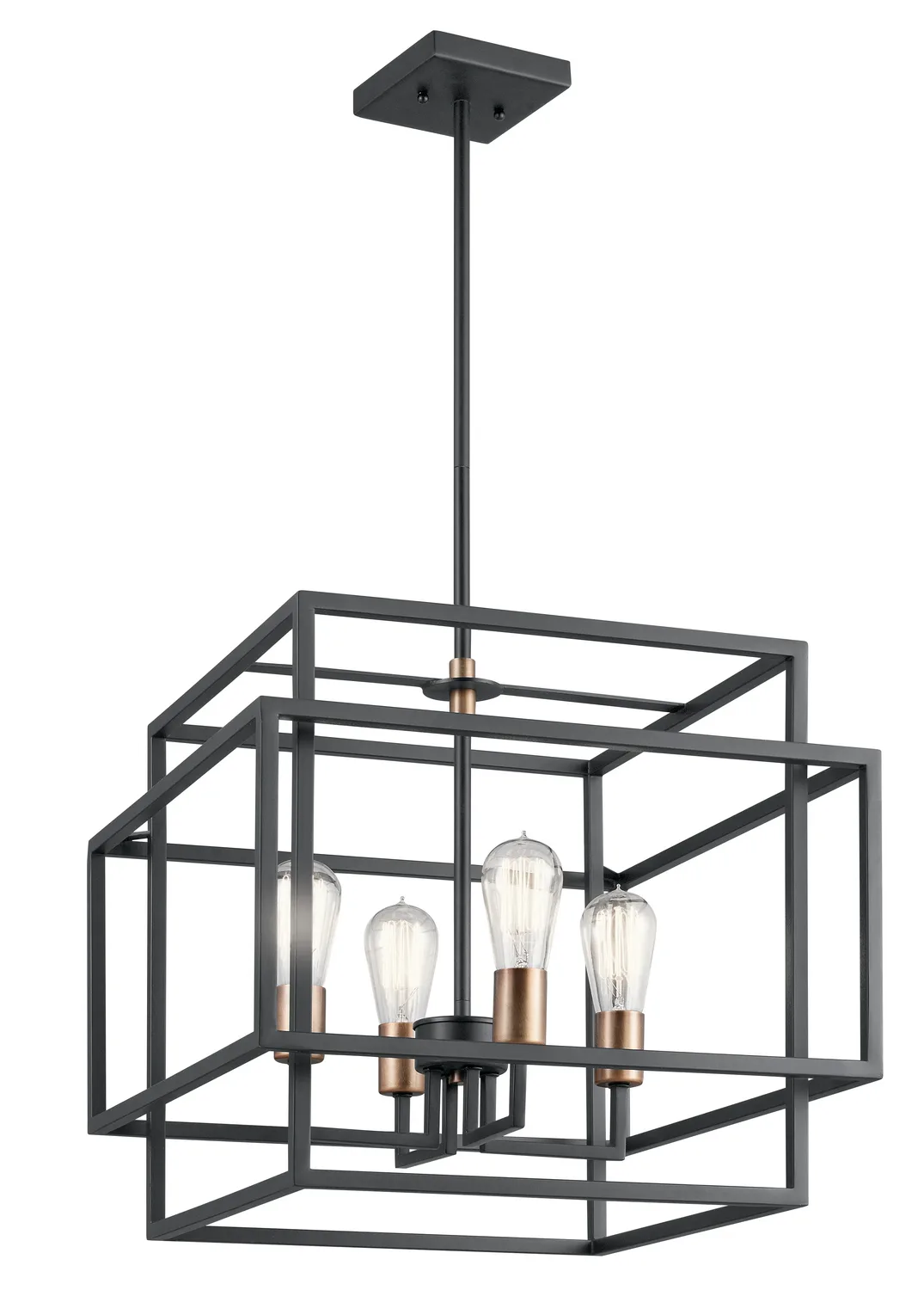 Taubert 4-Light Pendant in Black with Natural Brass