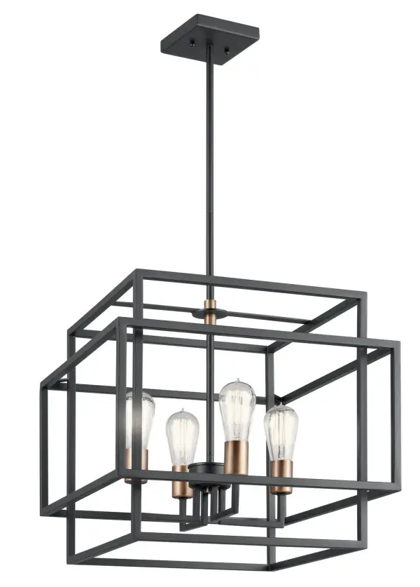 Taubert 4-Light Pendant in Black with Natural Brass