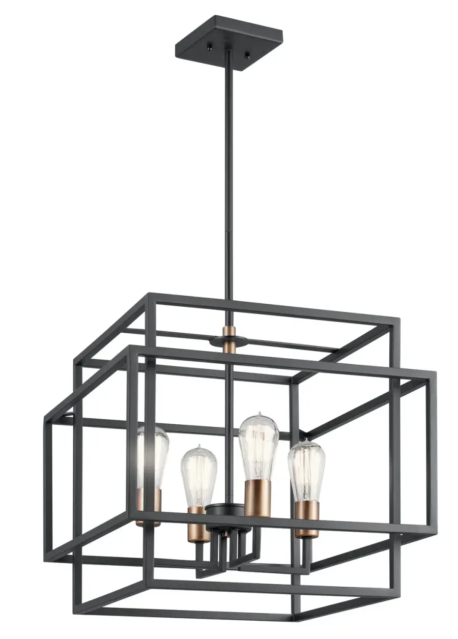 Taubert 4-Light Pendant in Black with Natural Brass