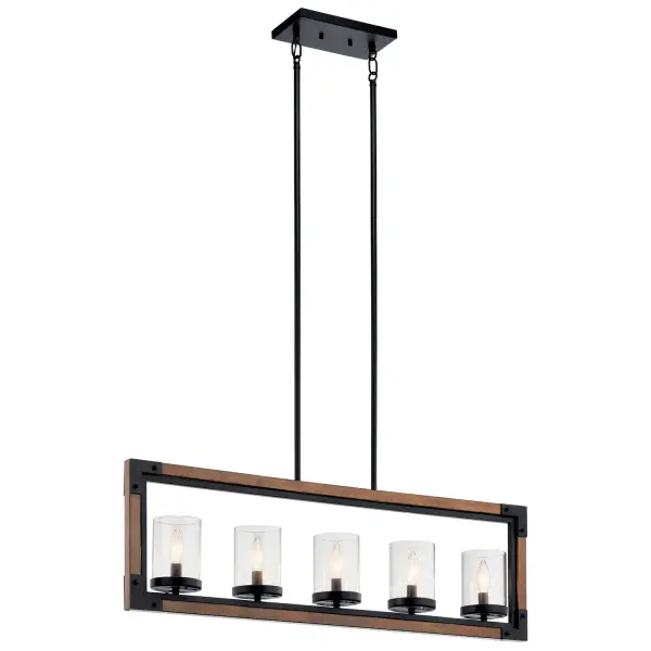 Marimount Five Light Linear Chandelier in Auburn Stained