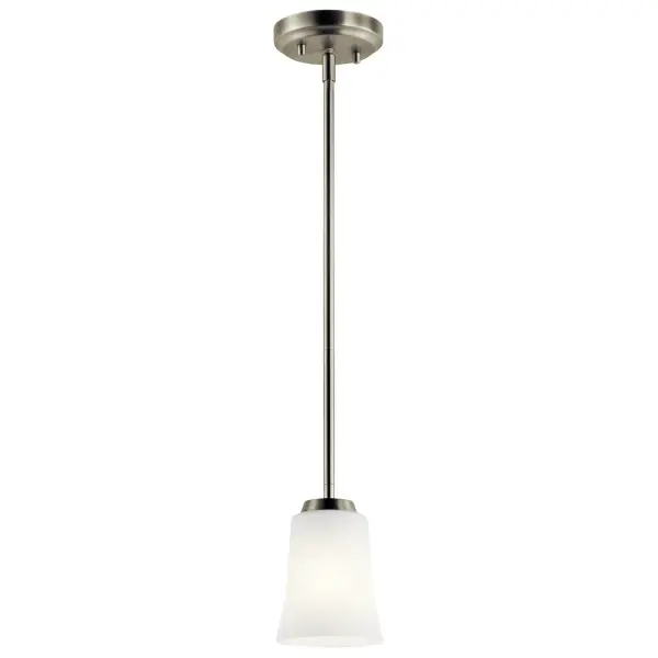 The Tao mini pendant blends Asian design influence with arts & crafts sensibility in a compact 4.75" fixture. Its brushed nickel finish and satin etched opal glass create soft, diffused light ideal for intimate spaces.