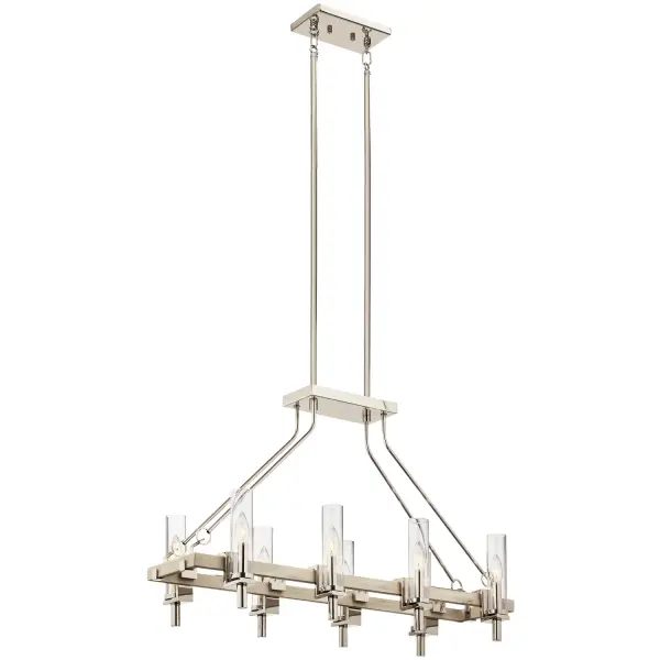 The Telan chandelier beautifully blends rustic farmhouse charm with refined transitional style. White washed wood tones and fluted glass shades create a sophisticated yet approachable aesthetic perfect for casual and formal spaces alike.