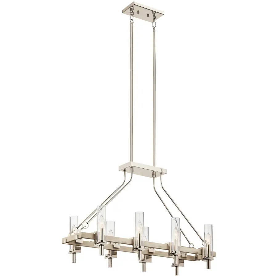 Telan 8-Light Linear Chandelier in White Washed Wood