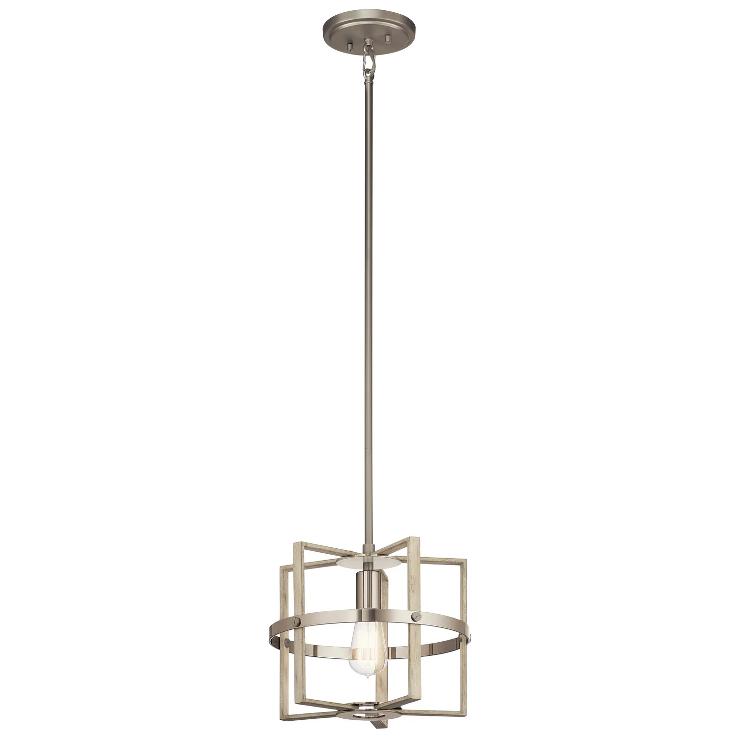 Peyton One Light Pendant in White Washed Wood