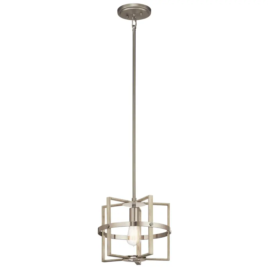Peyton One Light Pendant in White Washed Wood