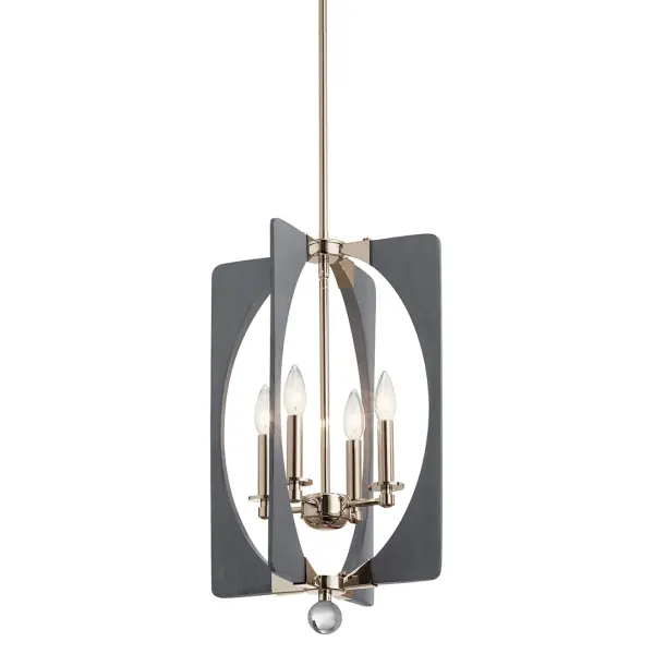 The Alscar pendant combines driftwood grey finish with polished nickel accents for a sophisticated coastal aesthetic. Its compact 14-inch diameter makes it ideal for smaller dining spaces and kitchen islands.