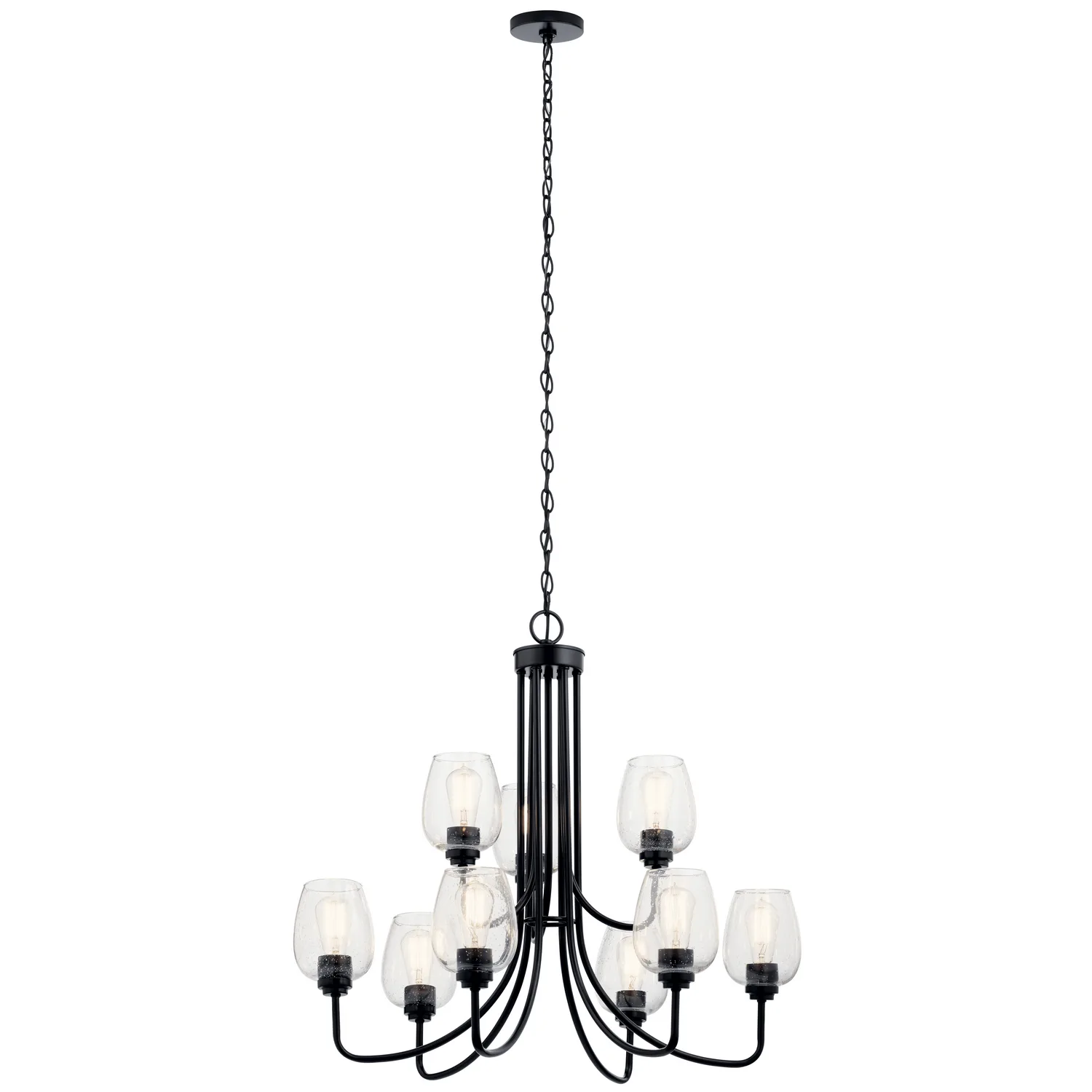 Valserrano 9-Light Chandelier in Black with Clear Seeded Glass