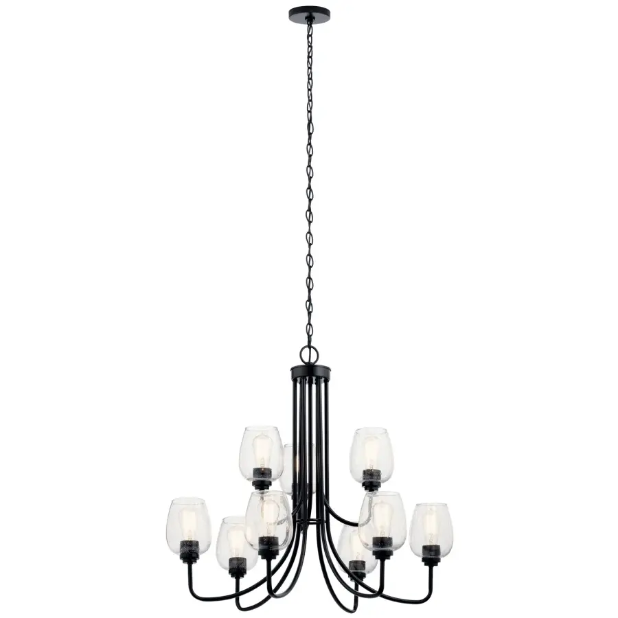 Valserrano 9-Light Chandelier in Black with Clear Seeded Glass