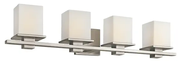 The Tully vanity light combines angular geometric styling with a warm Antique Pewter finish and satin etched opal glass. Its 32-inch width makes it ideal for double vanities, while the contemporary design adapts to traditional through modern bathrooms.