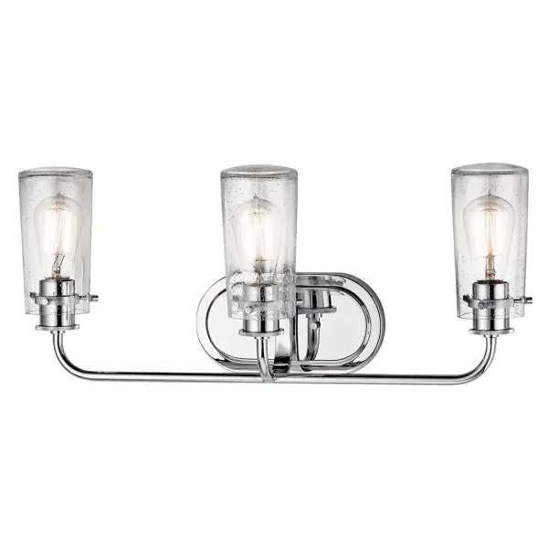 The Braelyn 3-Light Vanity Light combines timeless chrome finish with clear seeded glass shades for a sophisticated bathroom lighting solution. Its 24-inch width makes it ideal for medium to large vanities. - alternate view